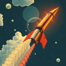 a zoom out of a vertical space rocket flying in the sky from akira, centered, graduation album cover color palette by martine johanna and simon stalenhag and chie yoshii and casey weldon and wlop ornate, dynamic, particulate, rich colors, intricate, elegant, highly detailed, vogue, harper's bazaar art, fashion magazine, smooth, sharp focus, 8 k