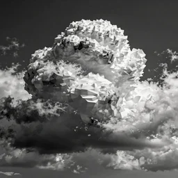 a black and white photo of clouds in the sky, an ambient occlusion render by benoit b. mandelbrot, polycount, generative art, ambient occlusion, ultrafine detail, polycount