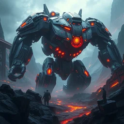 wide angle shot, fantasy mecha, planet of lava, dynamic lighting, cinematic, establishing shot, extremely high detail, foto realistic, cinematic lighting, intricate line drawings, post processed, concept art, artstation, matte painting, style by raphael lacoste, eddie mendoza