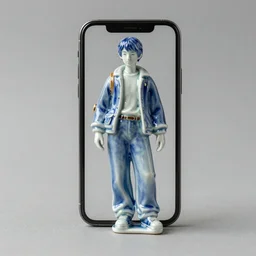 a colored porcelain statuette of an iphone, in the center of the frame, amazing craftsmanship, Tamron SP 90mm F/2.8 Di VC USD Macro