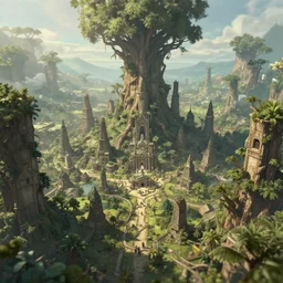 a vast ancient tree city, greg rutkowski, 8 k, shallow depth of field, intricate detail, concept art,