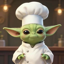 portrait of cute yoda chef cook with a chef hat,, artstation, elegant, highly detailed, digital painting, concept art, smooth, sharp focus, illustration, art by studio ghibli, fujita goro, atey ghailan, tom whalen, jean giraud 8 k