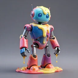 a liquid multicolored robot melting like hot wax, insanley detailed, 3 d render, 8 k