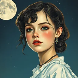 the moon girl. highly detailed, digital painting, watercolor, soviet realism, engraving, artstation, concept art, smooth, sharp focus, vivid grunge, manga, illustration, unreal engine 5, 8 k, art by bilibin and kuvshinov and malevich and mucha