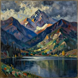 lakeside mountains, by wassily kandinsky