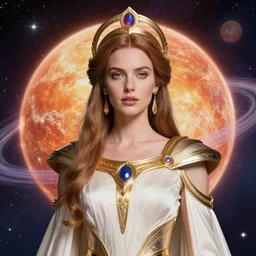 portrait of the powerful queen of the solar system in the style of anna dittmann and in the style of richard corben. glowing, ornate and intricate, stunning, dynamic lighting, intricate and detailed.