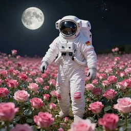 a astronaut in a dreamy sea of roses on the moon, cgsociety, high resolution, highly detailed by miyazaki hayao, trending on art - station