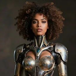 attractive afro latina woman in futuristic clothes, giger