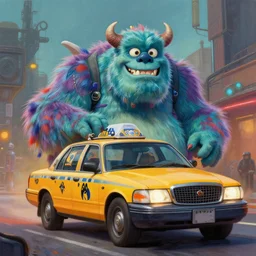 an ultra fine detailed painting of an aaahh!!! real monsters taxi driver by james gurney, featured on zbrush central, sots art, behance hd, reimagined by industrial light and magic