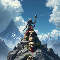 beautiful digital art of the warrior hermit standing on top of skull mountain, by rembrandt, artgerm, eiichiro oda