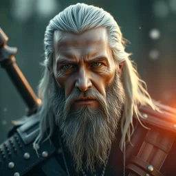 joe biden as geralt in the witcher 3, splash art, movie still, detailed face, cinematic lighting, ray tracing, octane render, long lens, shallow depth of field, bokeh, anamorphic lens flare, 8 k, hyper detailed, 3 5 mm film grain