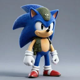 portrait of sonic the hedgehog in full military gear, photorealistic, 4k, hd