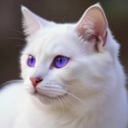 portrait of a white cat with purple eyes. closeup, profile picture, intense look. lighting, bloom. fantasy, digital painting, hd, 4 k, detailed.