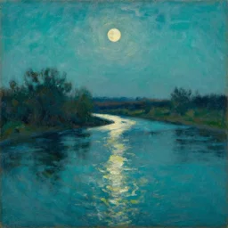 moon light reflecting off of a winding river, arkhip kuindzhi painting, teal palette