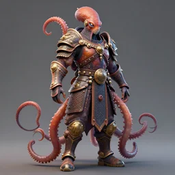 full body portrait of warrior in octopus armour, character study, designed in blender, 4 k hd, octane render, intricate and highly detailed, coloured with lots of colour,