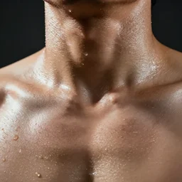 extreme closeup of sweaty person, wideangle