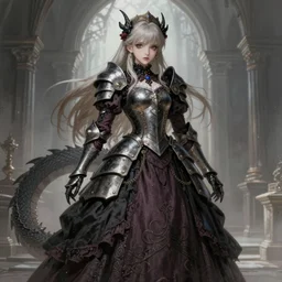 gothic princess girl in dragon armor, victorian dress, misa amane, battle angel alita. by rembrandt 1 6 6 7, illustration, by konstantin razumov