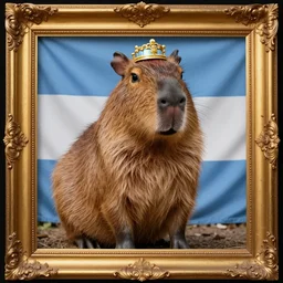 portrait of capibara dressed as The president of Argentina in a Golden frame honorific hyper detailed