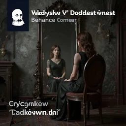 a woman sitting on a chair in front of a mirror, an album cover by władysław podkowinski, behance contest winner, gothic art, cryengine, behance hd, darksynth