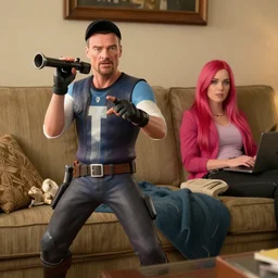 a photograph of walter white playing fortnite, realistic, on a couch, next to jessie pinkman