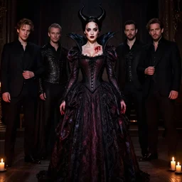 megan fox witch queen, black eyes, blood, full body, intricate victorian dress, middle shot, cinematic lighting, studio quality, symmetrical eyes, caravaggio, artgerm, joshua middleton, rafael albuquerque, moody lighting, candles, art style by klimt and krenz cushart