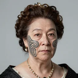 a portrait of queen victoria with ta moko face tattoo, realistic high definition studio close - up