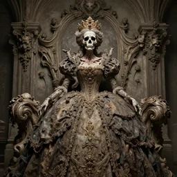 a beautiful detailed front view of a dead rotten princess growing ornate baroque, ornamentation, elegant, beautifully soft lit, by wayne barlowe, peter mohrbacher, kelly mckernan