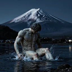 a giant achilles returns to the magic river styx, at night, fuji x 1 0 0 f, extreme contrast, surreal, noisy