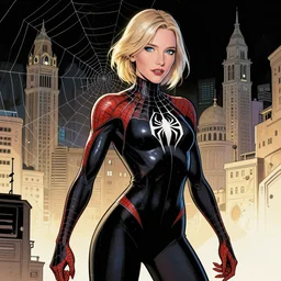 hyper detailed comic illustration of a cyberpunk cate blanchett  A spider jerusalem  , by darick robertson , transmetropolitan , intricate details, vibrant, solid background