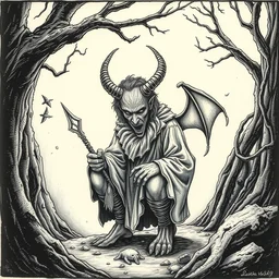frodo baggins is infested by a lovecraftian demon, illustration, etching