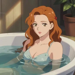 Christina Hendricks with anime style, bath,