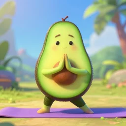 an avocado character doing yoga, pixar style