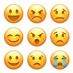 a set of 2 x 2 emoji icons with happy, angry, surprised and sobbing faces. the emoji icons look like watermelon