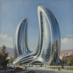 painting of sarajevo in year 3 0 0 0, futuristic architecture