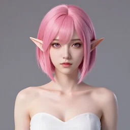 beautiful pink short haired half elf woman, digital art, smooth, front lighting, highly detailed, symmetry