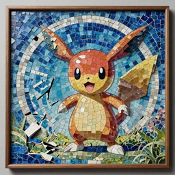 Mimikyu pokemon Pompeii mosaic, color, broken, cinematic, render, 4k