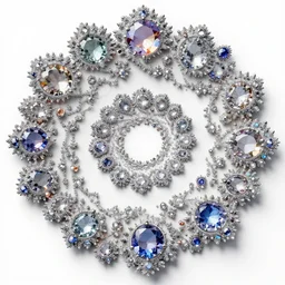 jewelry and gems arranged in fractal patterns, layers of intricate swirling fractals, blooming, photorealistic, octane render, portals into dimensions, coral, birds, symmetrical, effervescent, sacred geometry, surrealism, realistic, epic and cinematic, 3 d, clear, sharp