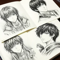 sketchbook pages anime, magnificent, close up, details, sharp focus, elegant, highly detailed, illustration, by jordan grimmer and greg rutkowski, intricate, beautiful, trending artstation, pixiv, digital art