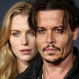 portrait of johnny depp with his new girlfriend ginger hair woman detailed face detailed 8 k
