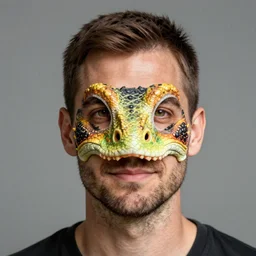 a man wearing a Lizard snout on his face