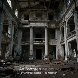 an abandoned forgotten museum, by Andreas Rocha + Ted Nasmith, dark, cinematic lighting, masterpiece, highly detailed, 8k resolution, trending on art station