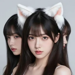 aesthetic photograph of alluring young Japanese woman wearing white cat ears, by Nick Knight and jia ruan, headshot, cosplay, realistic, photorealistic, HD, 4k resolution