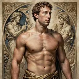 Mark Zuckerberg as a Greek god, gorgeous, amazing, muscular, fit, very muscular male body, intricate, highly detailed, digital painting, artstation, concept art, sharp focus, illustration, art by greg rutkowski and alphonse mucha