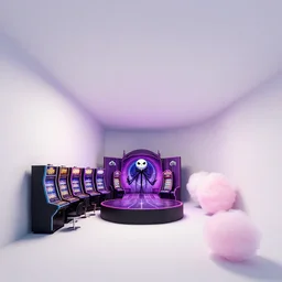 minimalistic extreme wide angle curved perspective digital art of chubby cotton candy indoor casino with a stage by anton fadeev from nightmare before christmas