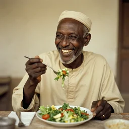 old sudanese man laughing while eating a salad, julia margaret cameron,