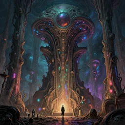 photorealistic eldritch honeypunk alien architecture in the style of gustave dore and michael whelan. hyperdetailed photorealism, 1 0 8 megapixels, amazing depth, high resolution, 3 d shading, 3 d finalrender, 3 d cinematic lighting, glowing rich colors, psychedelic overtones, artstation concept art.