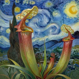 a beautiful carnivore plant eating something, highly detailed, digital painting, smooth, sharp, art by van gogh