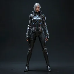 biomechanical cyberpunk female hacker, infinite detail, full shot, smooth, sharp focus, illustration, rembrandt lighting, dark mood, mysterious, concept art, unreal engine 5, 8 k, art by simon bisley and john alvin