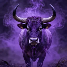 A mystical mesmerizing 8k hyperrealistic taurus, transforming into a purple haze, soft, sharp focus, detailed, art by Greg Rutkowski and artgerm and Alphonse Mucha