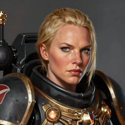 Charlize Theron as Sister of Battle, warhammer 40k, closeup character portrait art by Donato Giancola, Craig Mullins, digital art, trending on artstation